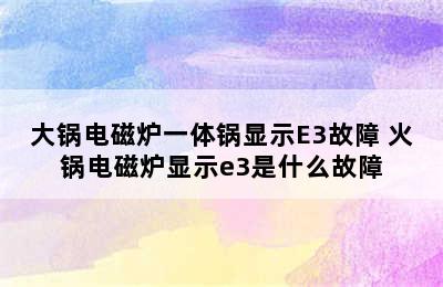 大锅电磁炉一体锅显示E3故障 火锅电磁炉显示e3是什么故障